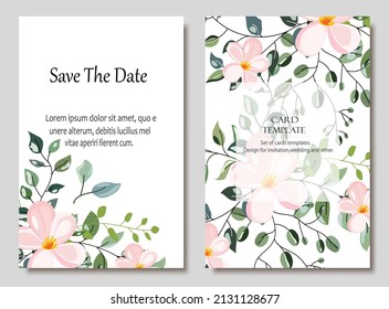 Hand drawn vector cards with flowers,leaves. Botanic  Design for banner, wedding, poster, invitation, cover, placard, brochure, header.