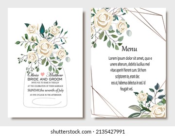Hand drawn vector cards with flowers,leaves. Botanic  Design for banner, wedding, poster, invitation, cover, placard, brochure, header.