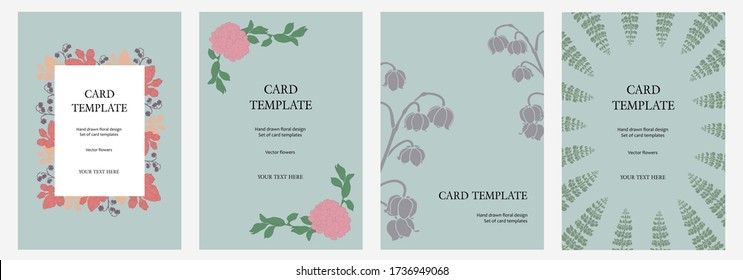 Hand drawn vector cards. Vector illustration for Interior design, card, wedding, invitation, save the date, holiday. Isolated sketches of peonies, rosebuds, lilies of the valley, lupine


