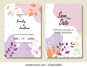 Handgezeichnete Vektorkarten mit Blättern und abstrakten Formen. Botanisches Design für Banner, Hochzeit, Poster, Einladung, Cover, Plakat, Broschüre, Header.