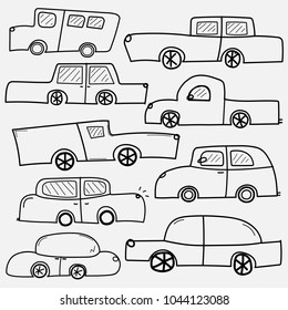 Hand Drawn Vector Cars Set. Collection Of Transportation.