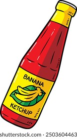 Hand Drawn Vector Cartoon Banana Ketchup In A Bottle