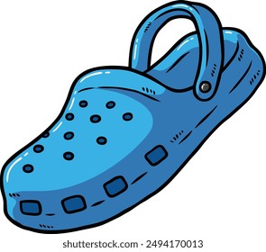 Hand Drawn Vector Cartoon Blue Clog Footwear Slides