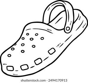 Hand Drawn Vector Cartoon Clog Footwear Slides Line Art