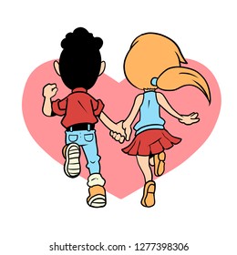 Hand drawn vector cartoon Couple Holding Hand Running Happily for Valentine's Day or Love related design and stuff
