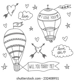 Hand drawn vector cartoon elements for your desing in love theme