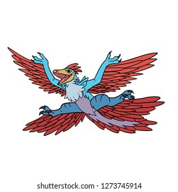 Hand drawn vector cartoon flying Microraptor for dinosaur related design and stuff