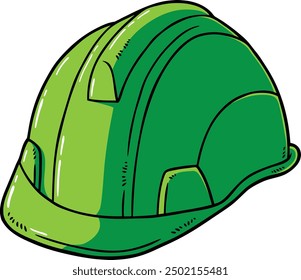 Hand Drawn Vector Cartoon Green Safety Officers Hard Hat