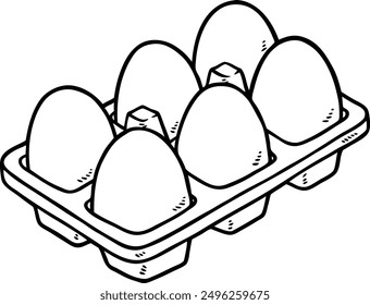 Hand Drawn Vector Cartoon Half Dozen Fresh Eggs Line Art