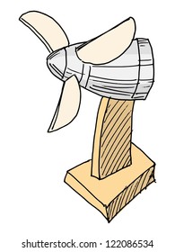hand drawn, vector, cartoon illustration of fan