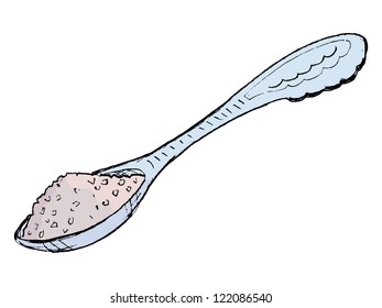 Hand drawn, vector, cartoon illustration of spoon of sugar