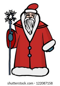 Hand drawn, vector, cartoon illustration of Santa Claus