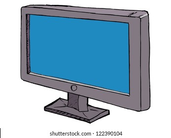 hand drawn, vector, cartoon illustration of monitor