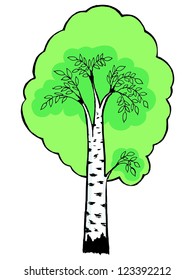 Hand drawn, vector, cartoon illustration of birch