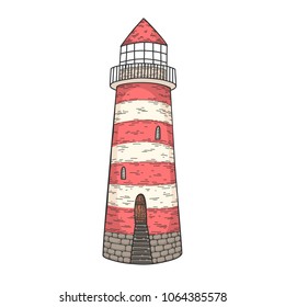 Hand drawn vector cartoon lighthouse isolated on transparent background
