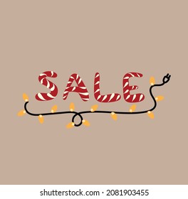 Hand drawn vector  cartoon illustrationsю. Merry Christmas time sale in a garland for design 