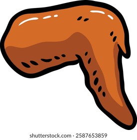 Hand Drawn Vector Cartoon One Piece Fried Chicken Wing