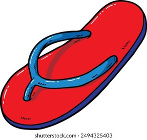 Mano dibujado Vector de dibujos animados rojo azul una pieza zapatilla