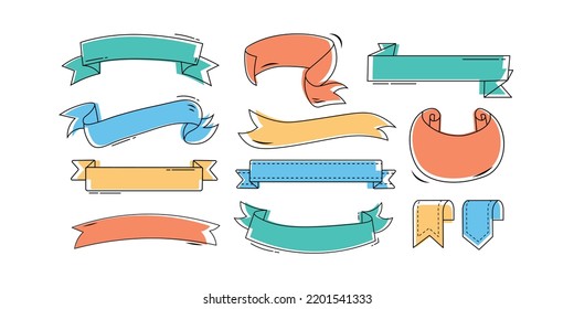 Hand drawn vector cartoon hand drawn ribbon banners elements set