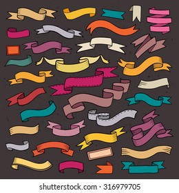 Hand drawn vector cartoon hand drawn ribbon banners elements set