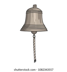 Hand drawn vector cartoon ship bell isolated on white background