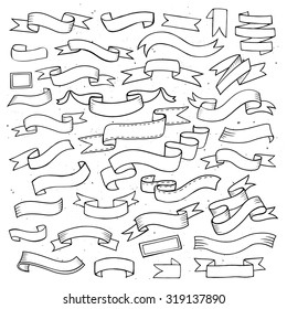 Hand Drawn Vector Cartoon Hand Drawn Sketchy Ribbon Banners Elements Set