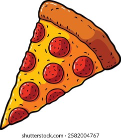 Hand Drawn Vector Cartoon Slice Of Pepperoni Pizza