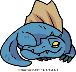 Hand Drawn Vector Cartoon Spinosaurus Sleeping for Dinosaur Related Design
