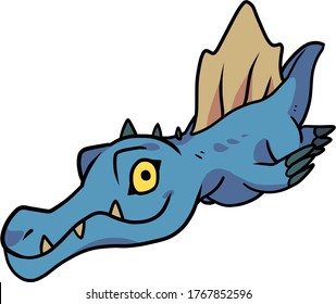 Hand Drawn Vector Cartoon Spinosaurus Swimming for Dinosaur Related Design