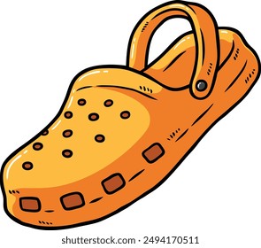 Hand Drawn Vector Cartoon Yellow Clog Footwear Slides