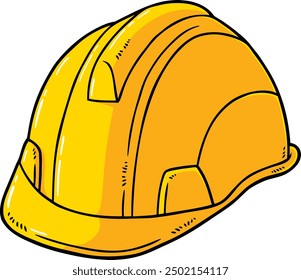 Hand Drawn Vector Cartoon Yellow Worker Hard Hat