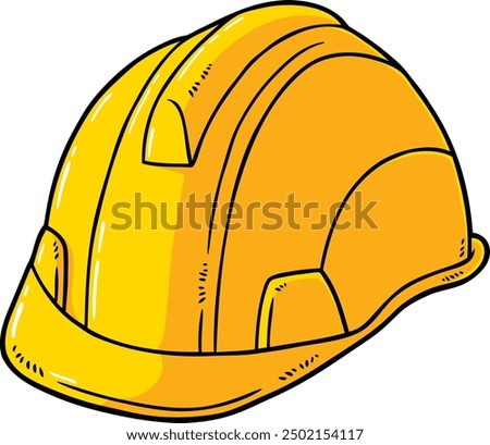 Hand Drawn Vector Cartoon Yellow Worker Hard Hat