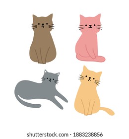 hand drawn vector cat with cute pastel color. collection illustration for sticker, label, tag, gift wrapping paper