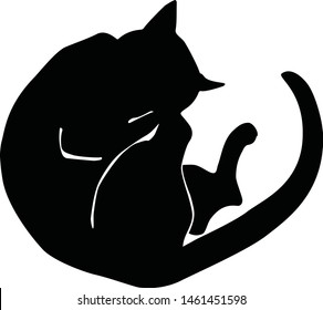 Hand Drawn Vector Cat Silhouette.
 Isolated On White Element