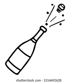 Hand drawn vector champagne bottle doodle icon. New year celebration.
