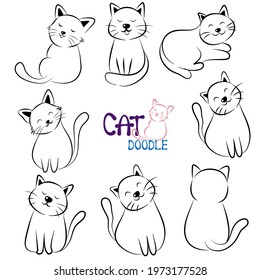 Hand drawn vector character illustration set design of a cute cat. Doodle style.