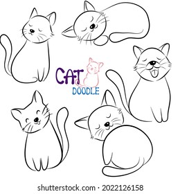 Dibujo manual de ilustraciones de caracteres vectoriales diseño de un gato lindo. Estilo Doodle.