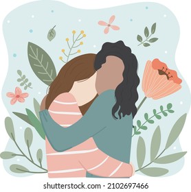 Ilustración del personaje Vector dibujado a mano de las mujeres abrazándose entre ellas. día de amistad de amor