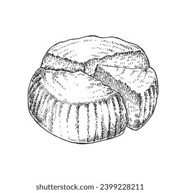 Handgezeichnete Vektorgrafik. Bild von Ricotta-Milchkäse. Milchdesign-Vorlage