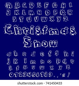 Hand drawn vector Christmas ABC font typeface and numbers named Christmas Snow