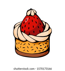 Hand drawn vector of christmas dessert isolated on white.  Sketch of cake for for festive design and holiday decoration.