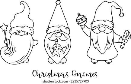 Hand Drawn Vector Christmas Gnome SVG Illustration Set Isolated on White. Happy New Year Composition Perfect for Cut Designs, Cutting Boards, T-shirt, Printing, Greetings and other Craft Designs svg