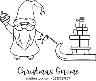 Hand Drawn Vector Christmas Gnome SVG Illustration Set Isolated on White. Happy New Year Composition Perfect for Cut Designs, Cutting Boards, T-shirt, Printing, Greetings and other Craft Designs svg