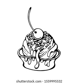 Hand drawn vector of christmas ice cream isolated on white.  Sketch of dessert for festive design and holiday decoration.