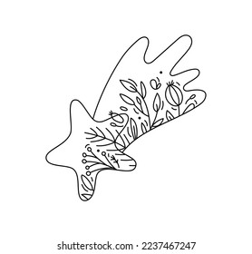 Hand drawn vector Christmas line winter comet with line berries, branches texture. Xmas advent icon outline illustration for greeting card baby, web design, invitation.