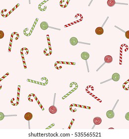 hand drawn vector christmas lollipops seamless pattern