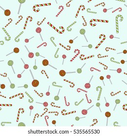 hand drawn vector christmas lollipops seamless pattern