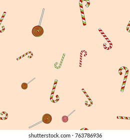 hand drawn vector christmas lollipops seamless pattern