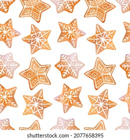Patrón de navidad vectorial dibujado a mano sin fisuras con cookies aisladas en fondo blanco.