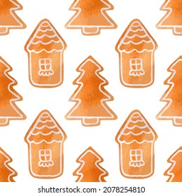 Hand drawn vector christmas seamless pattern with cookies isolated on white